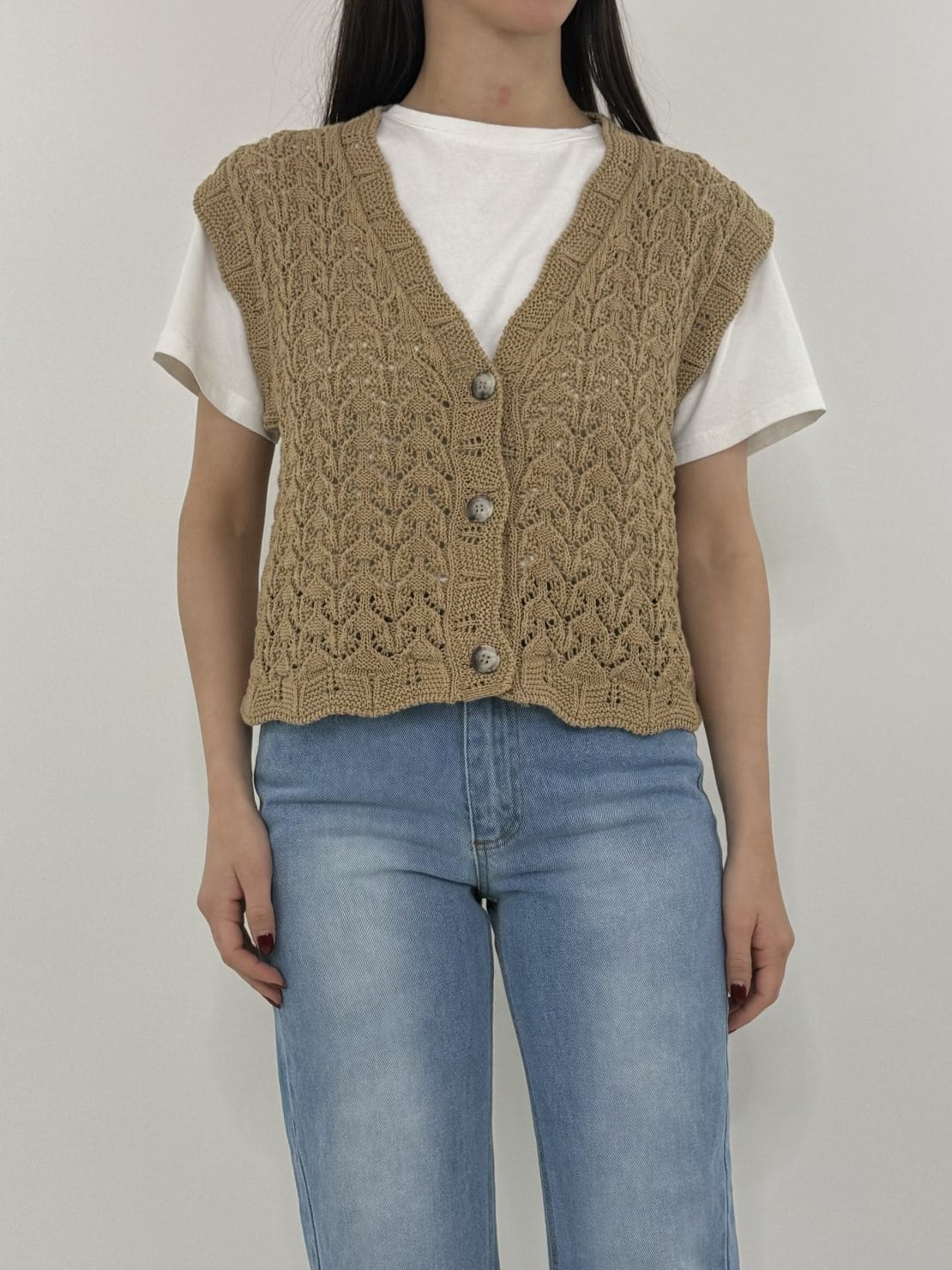 Gilet bottoni crochet corda