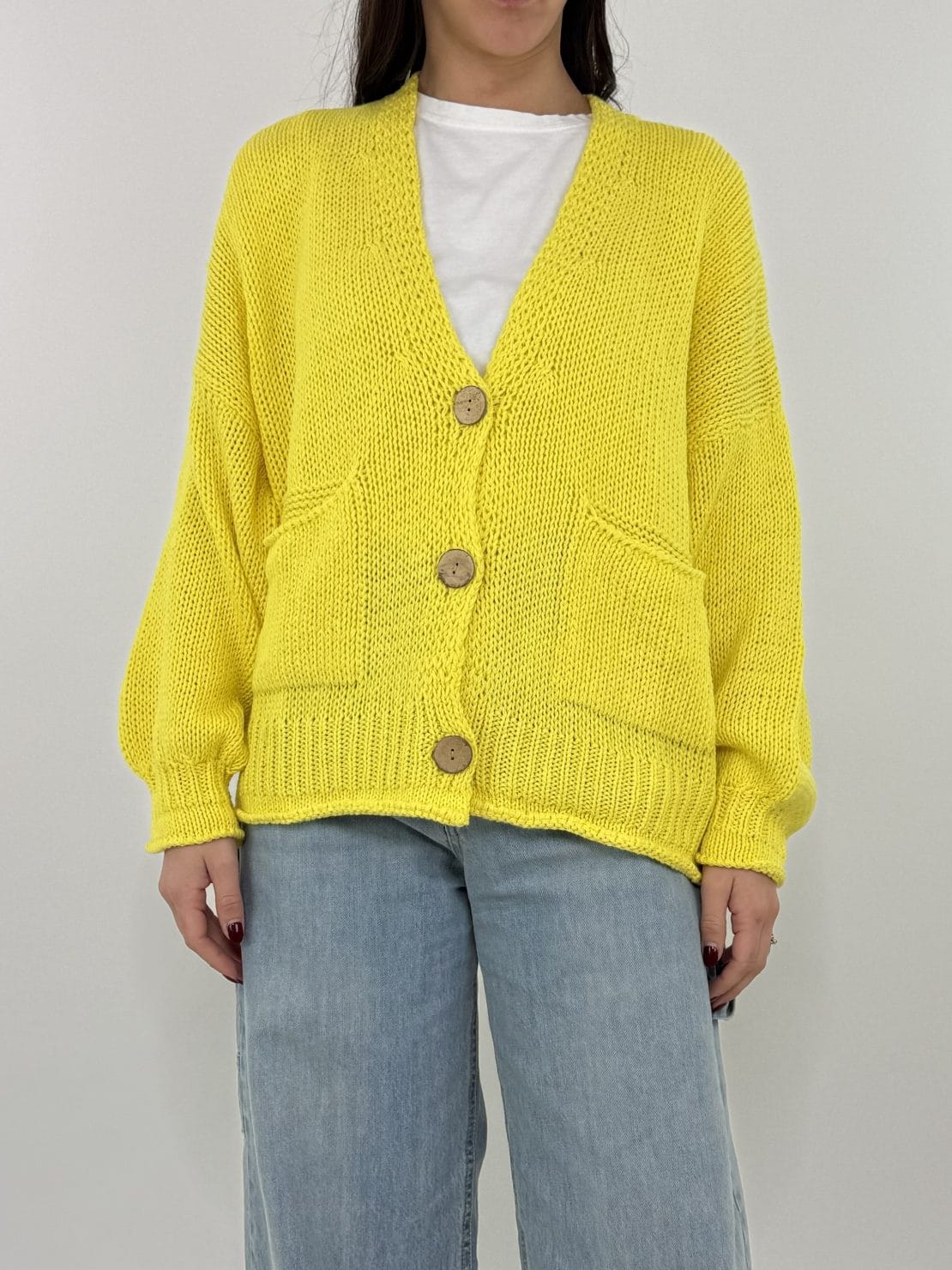 Cardigan bottoni legno giallo