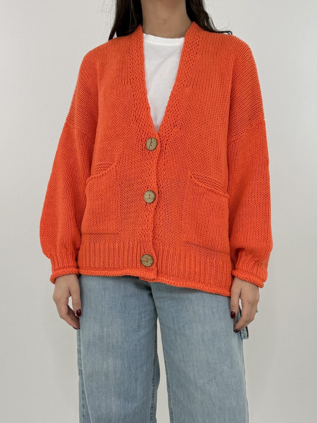 Cardigan bottoni legno arancio