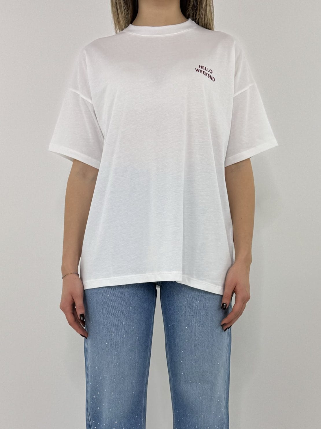 T-shirt hello weekend bianco