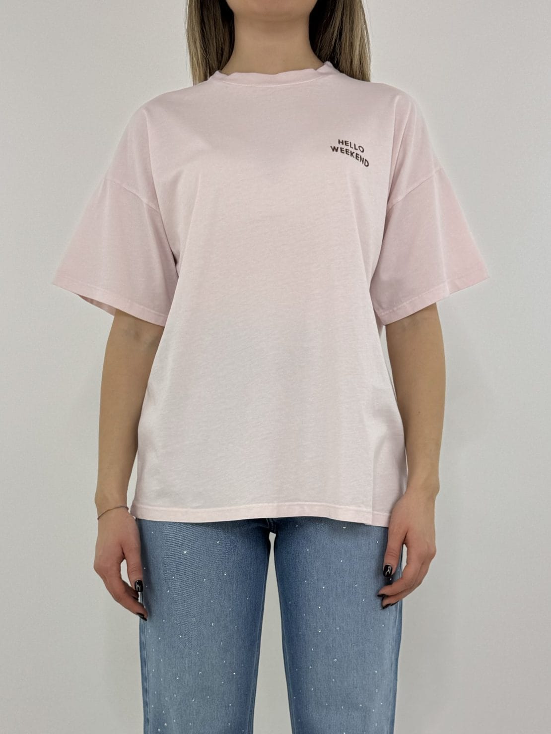 T-shirt hello weekend rosa
