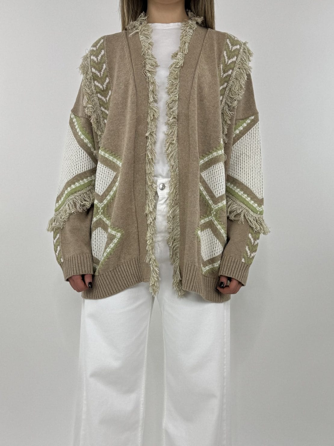 Cardigan alanui beige/bianco/verde
