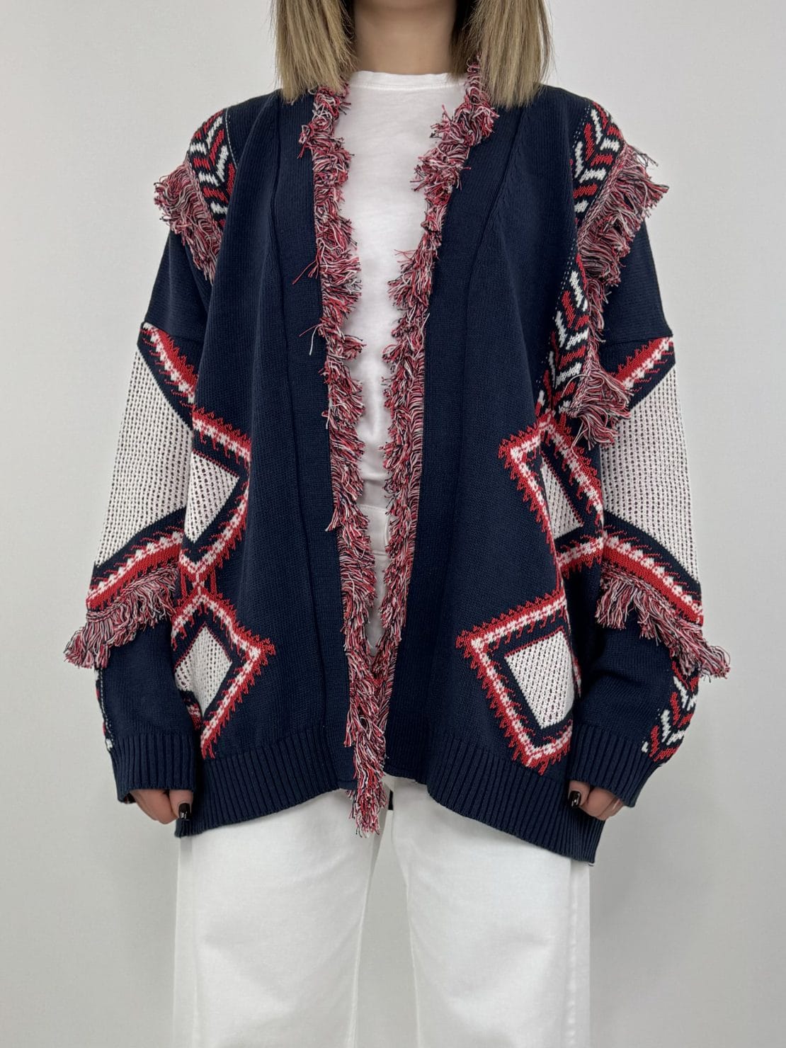 Cardigan alanui blu/bianco/rosso