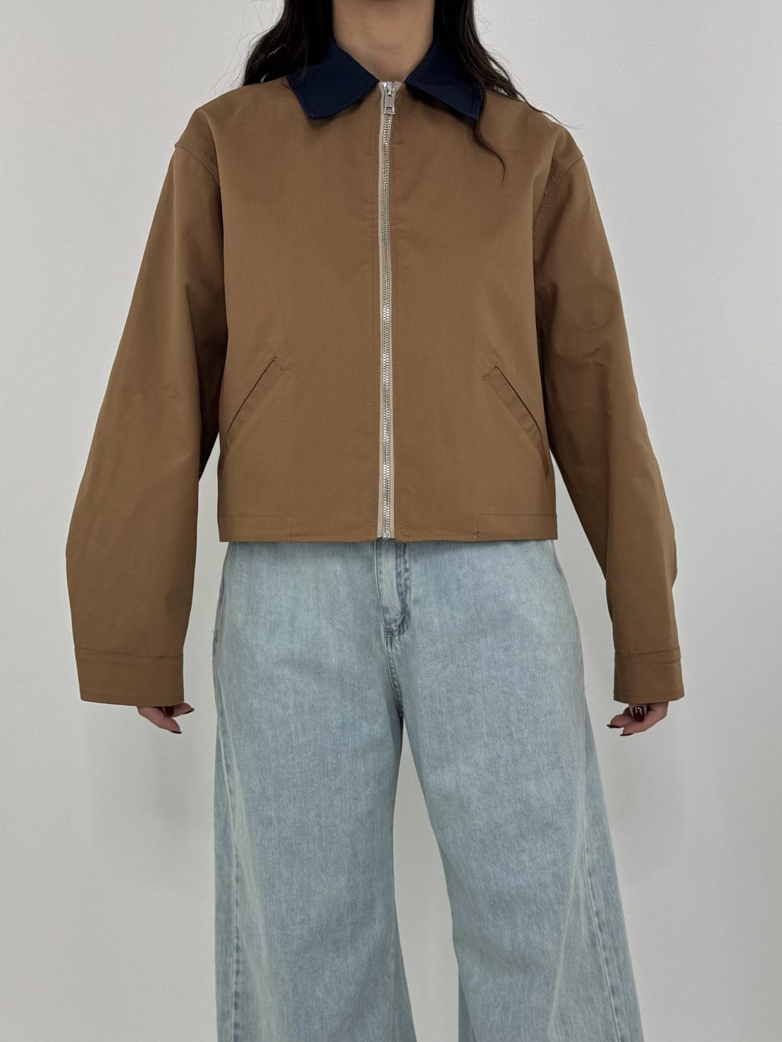 Bomber crop cammello /blu
