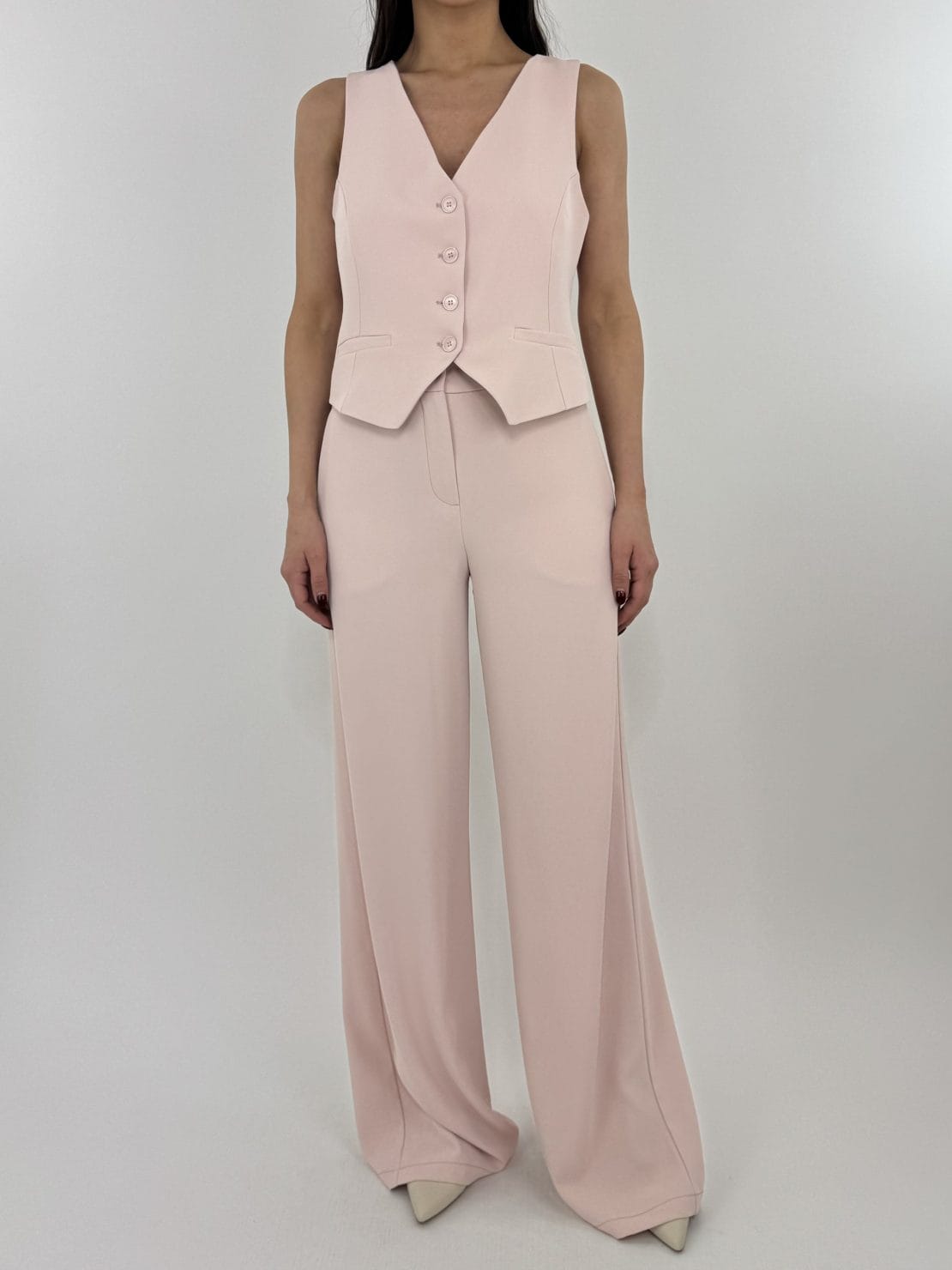 Completo in crepe gilet + pantalone rosa