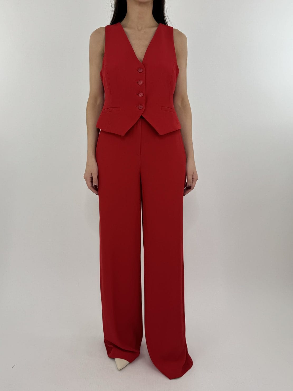 Completo in crepe gilet + pantalone rosso
