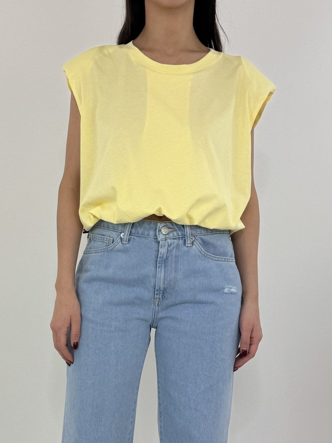 Top spalline imbottite giallo pastello