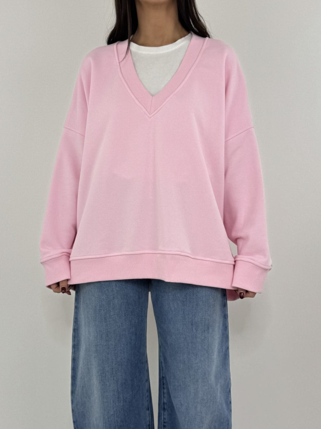 Felpa scollo v rosa