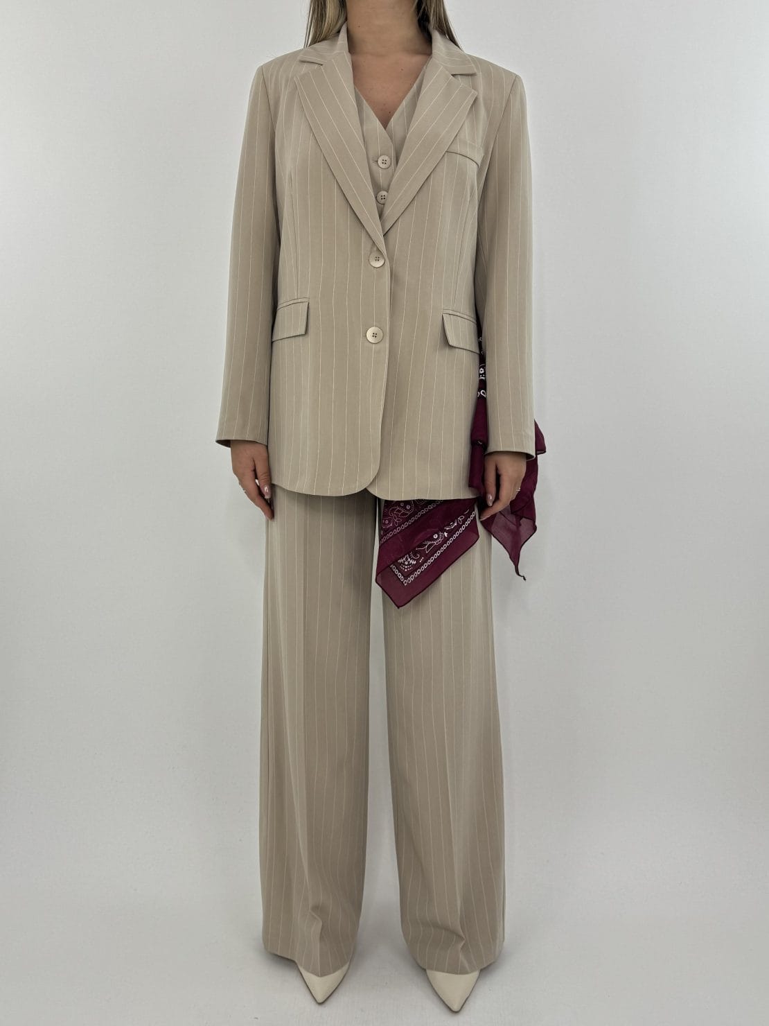 Giacca gessata Beige