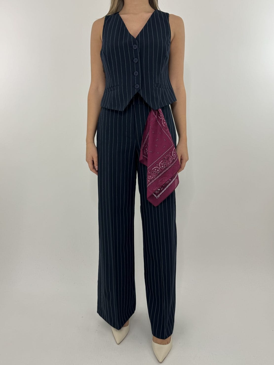 Completo gilet + pantalone gessato blu