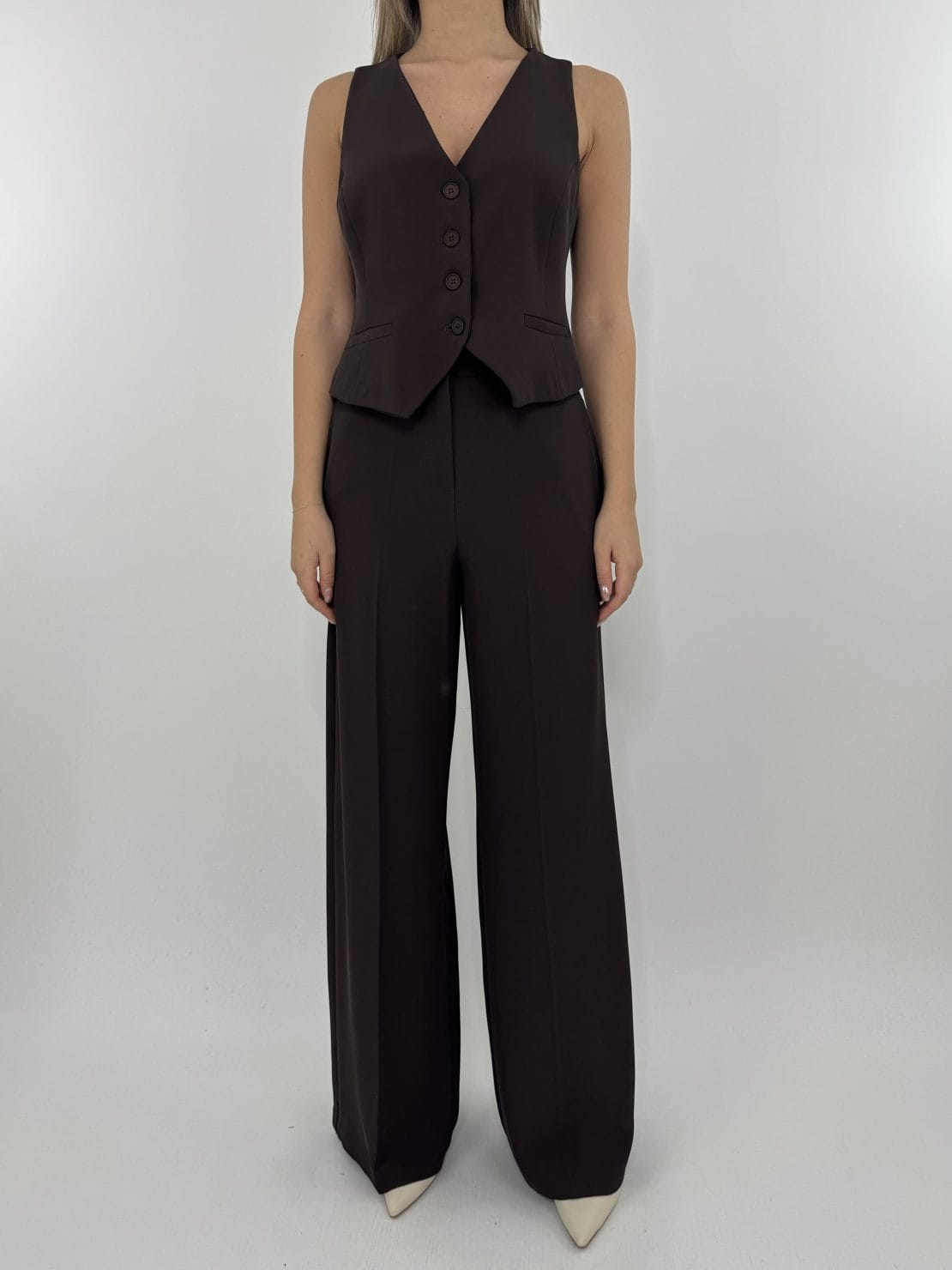 Completo in crepe gilet + pantalone moro
