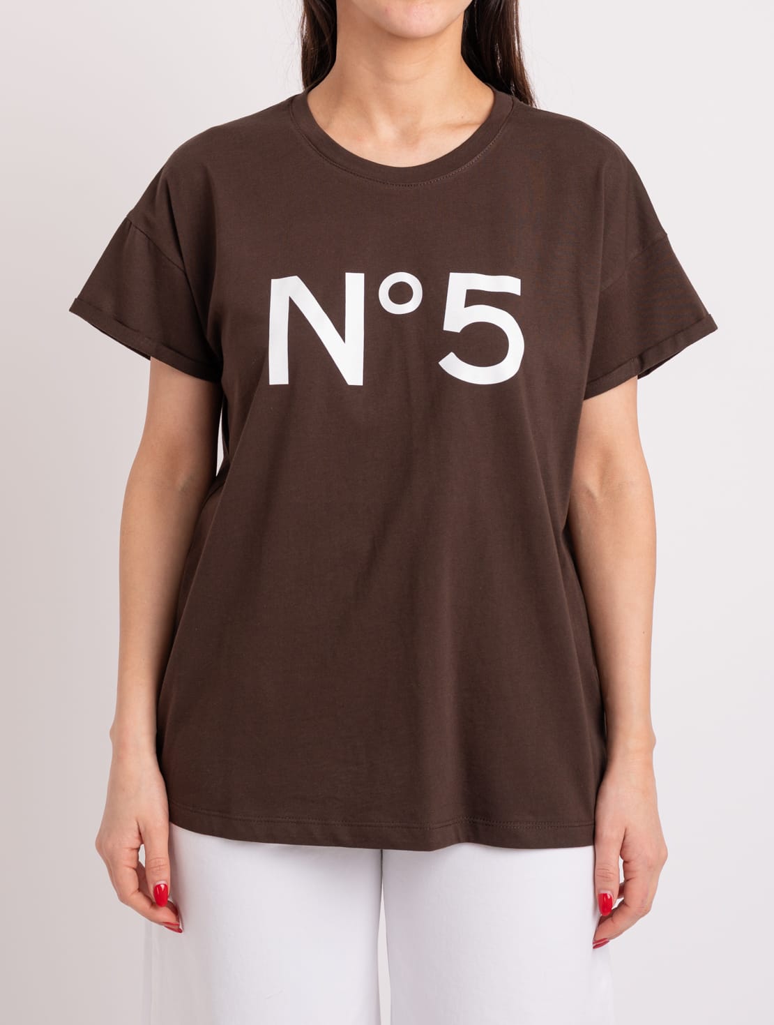 T-shirt n°5 marrone/bianco