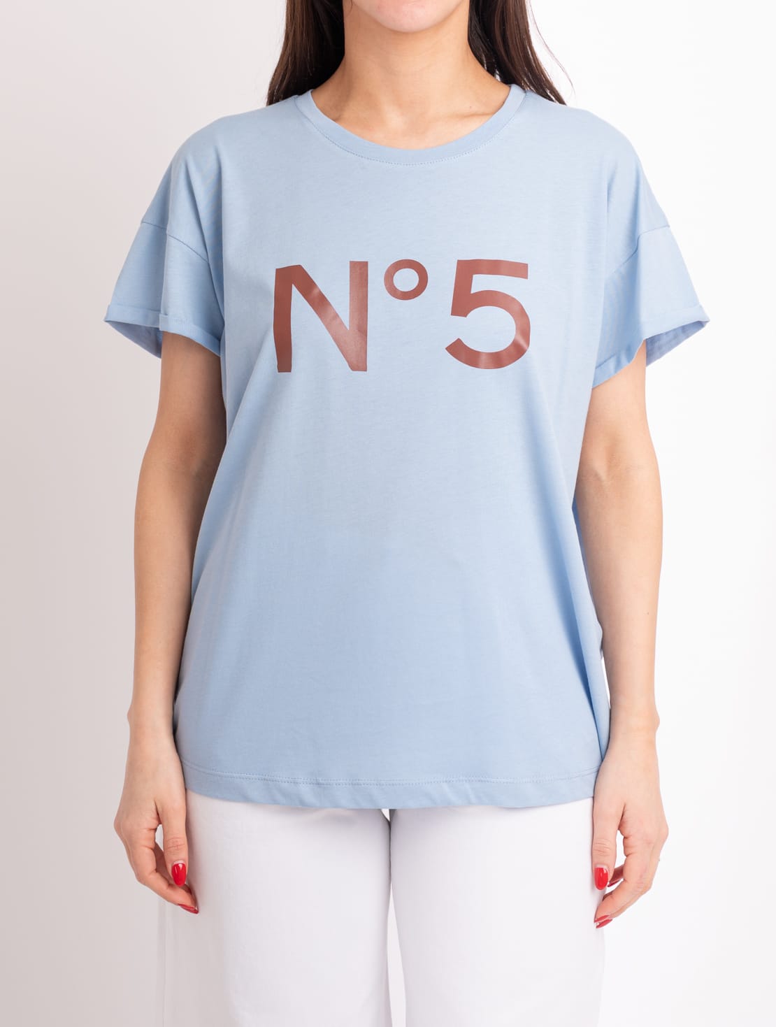 T-shirt n°5 blu/marrone