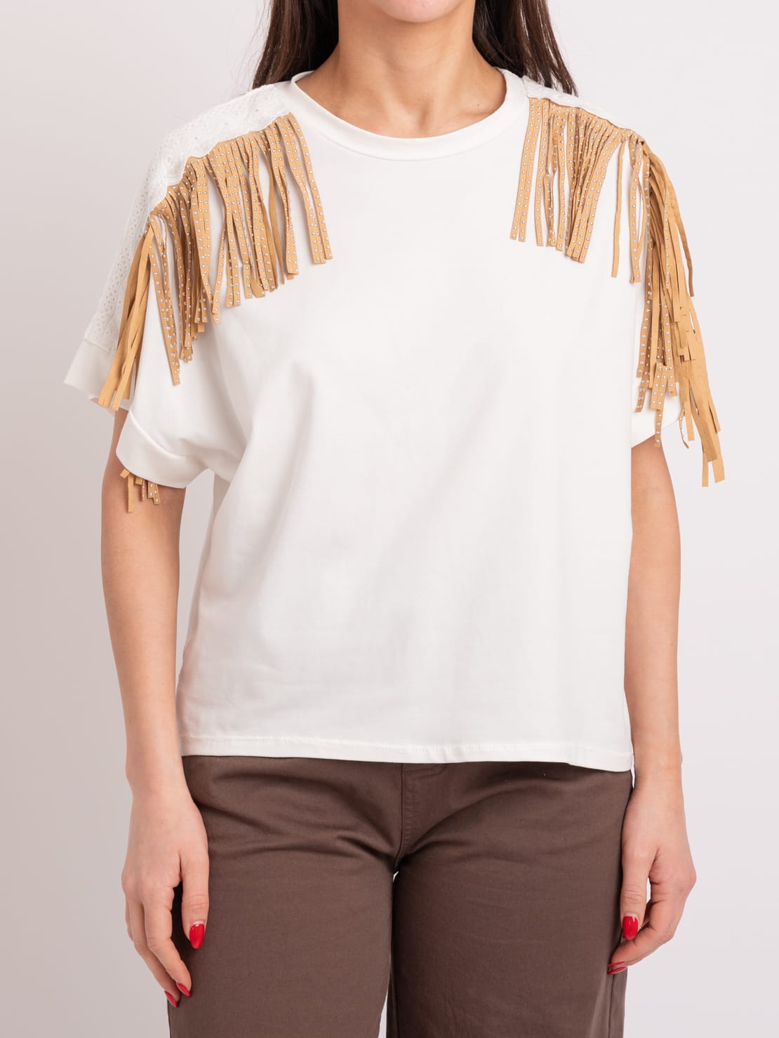 T-shirt frange borchiate