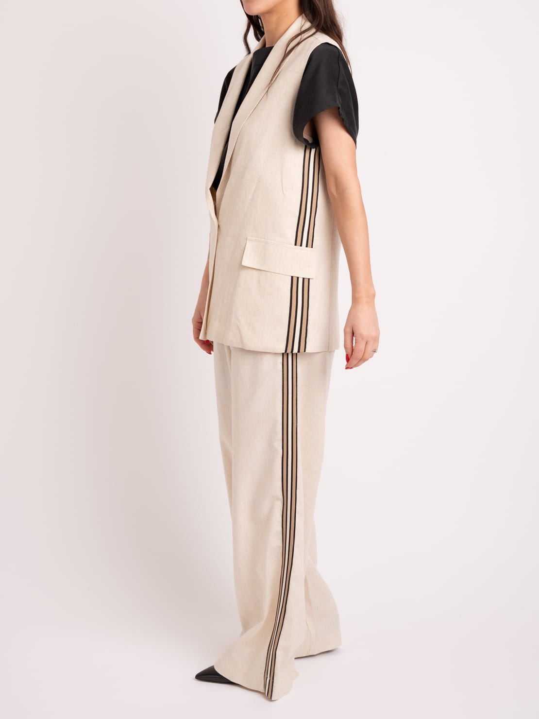 Pantalone banda laterale beige