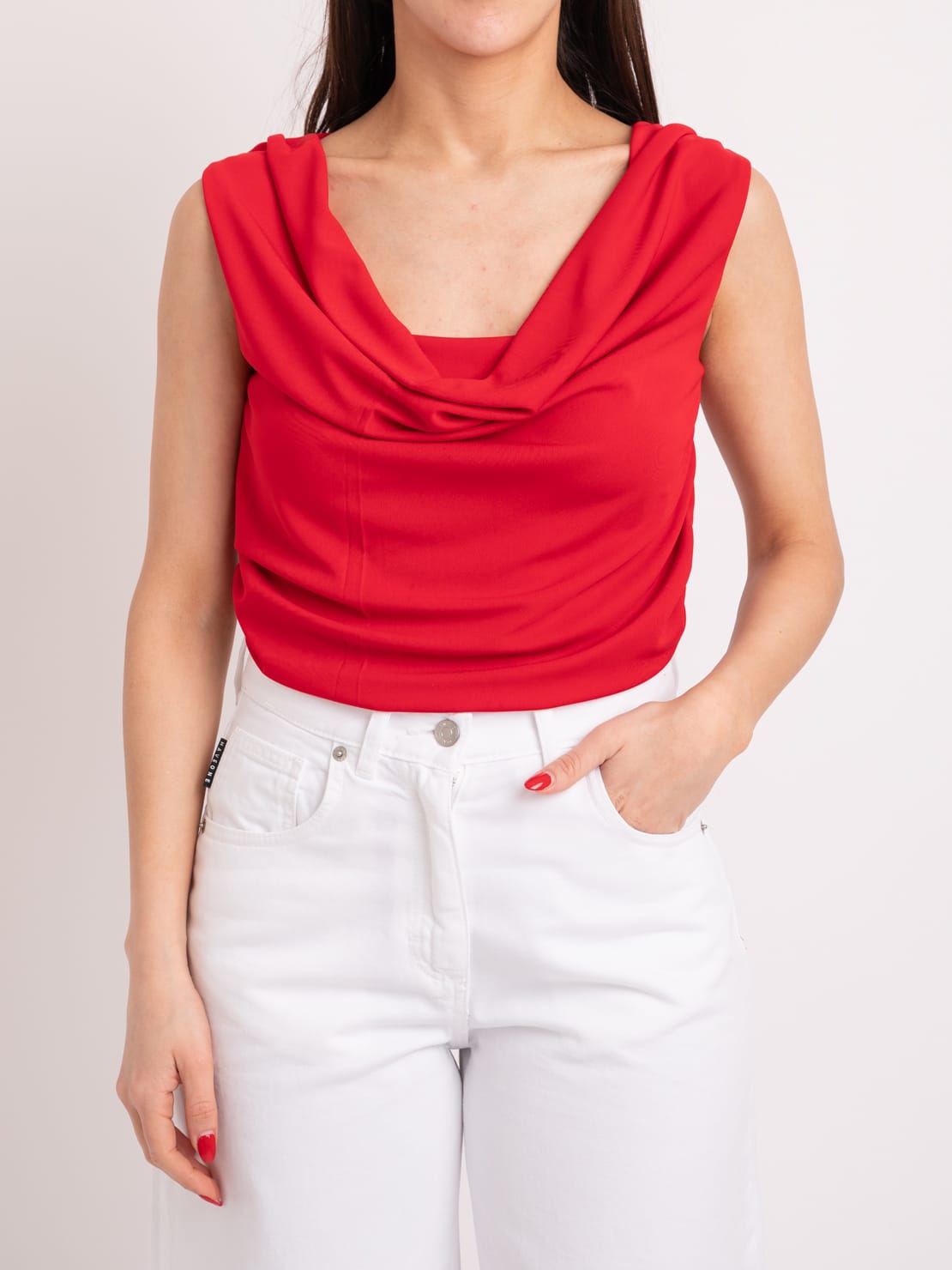 Top drappeggio rosso