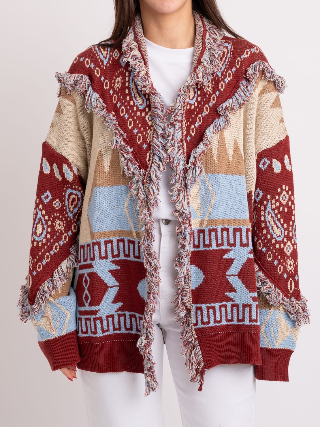 Cardigan alanui mattone/azzurro