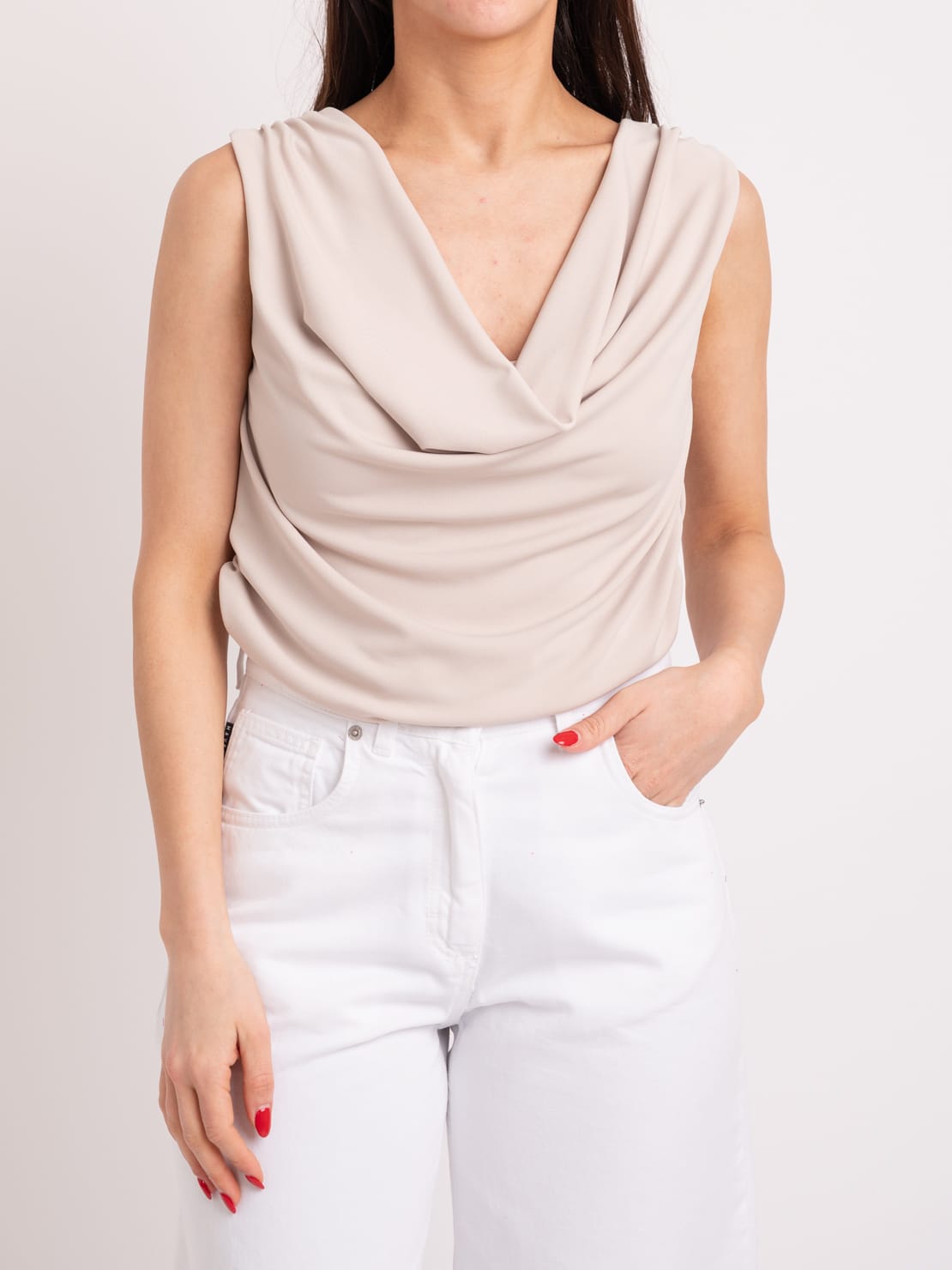 Top drappeggio beige