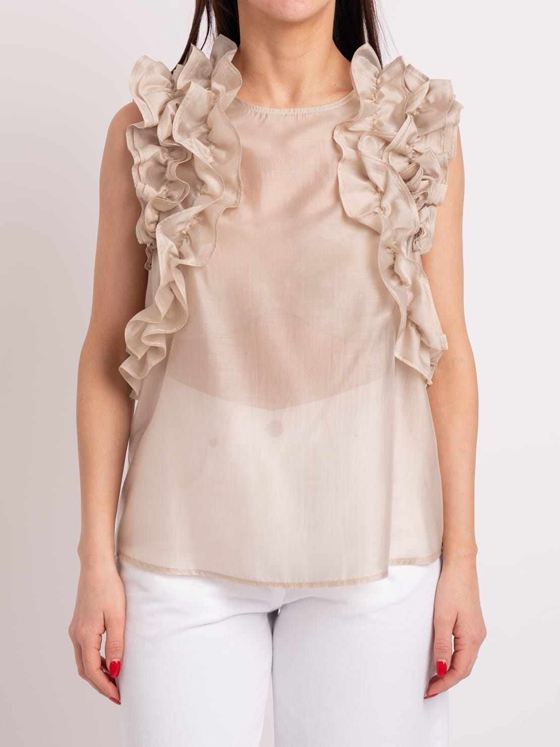 Canotta rouches beige
