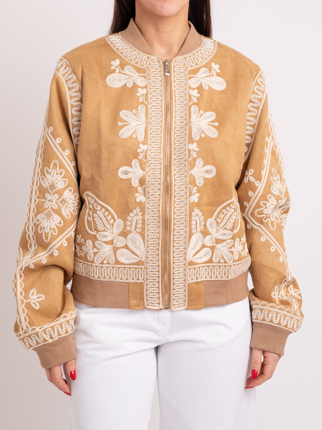 Bomber ricamato camel