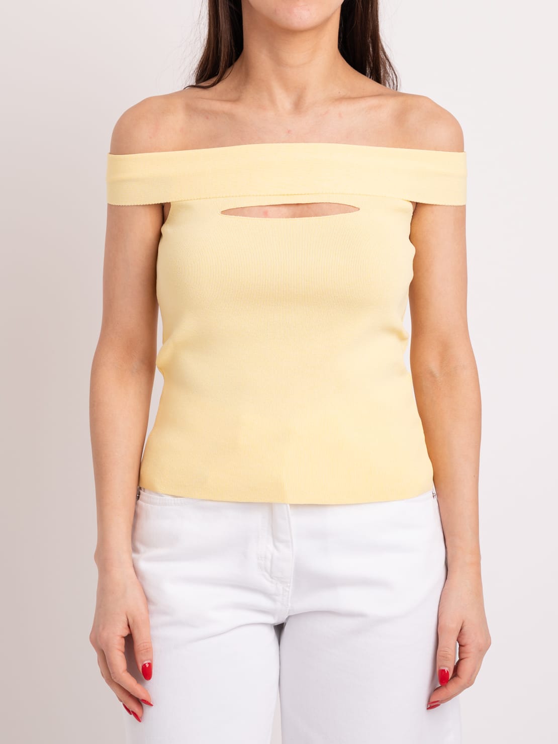 Top cut out spalla scesa giallo