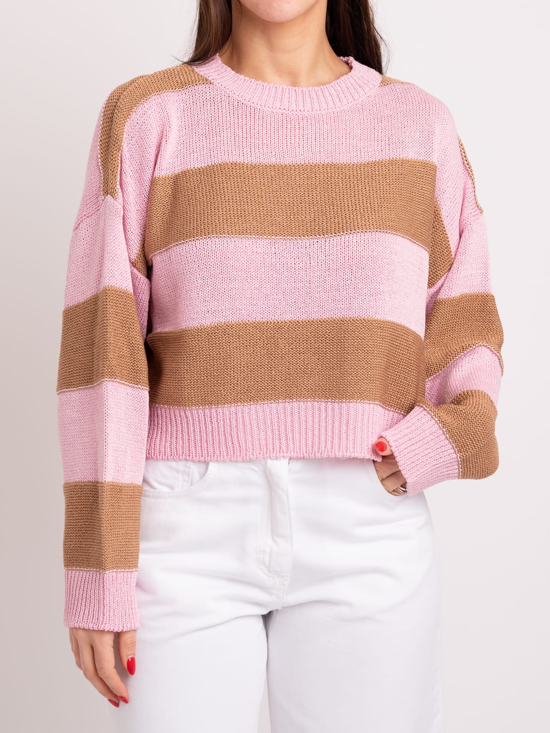 Pullover in maglia rosa/bruciato