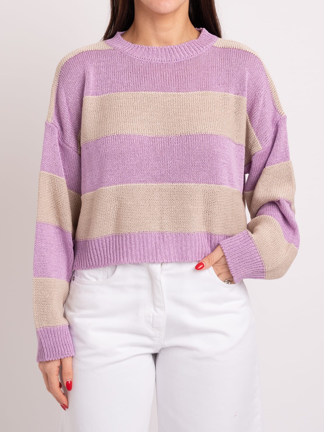 Pullover in maglia lilla/beige
