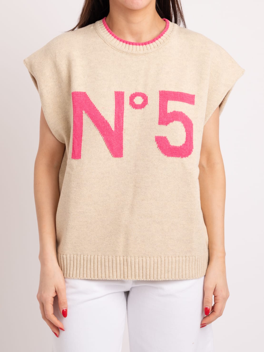 Gilet n°5 beige/rosa