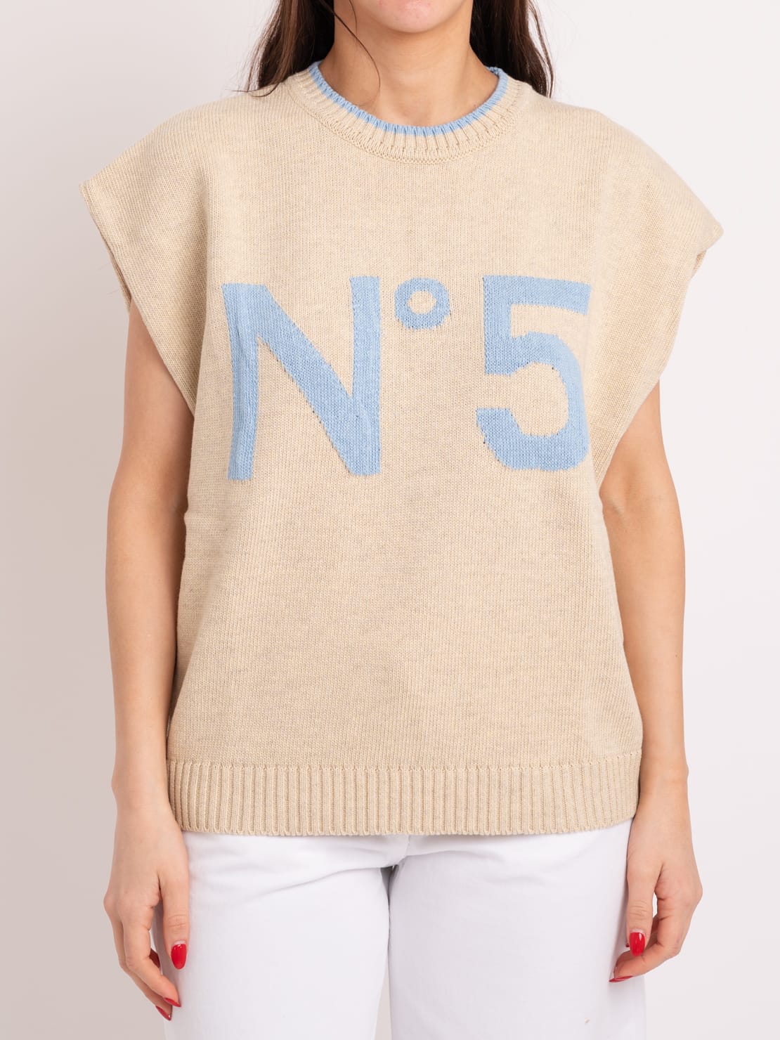 Gilet n°5 beige/azzurro