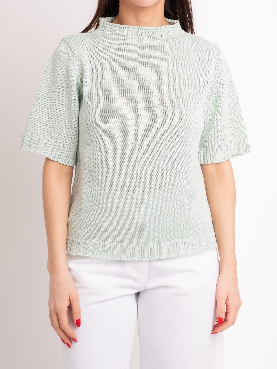 Pullover in maglia mezza manica menta