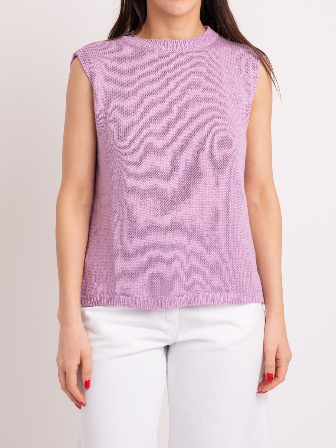 Gilet in maglia apertura retro lilla