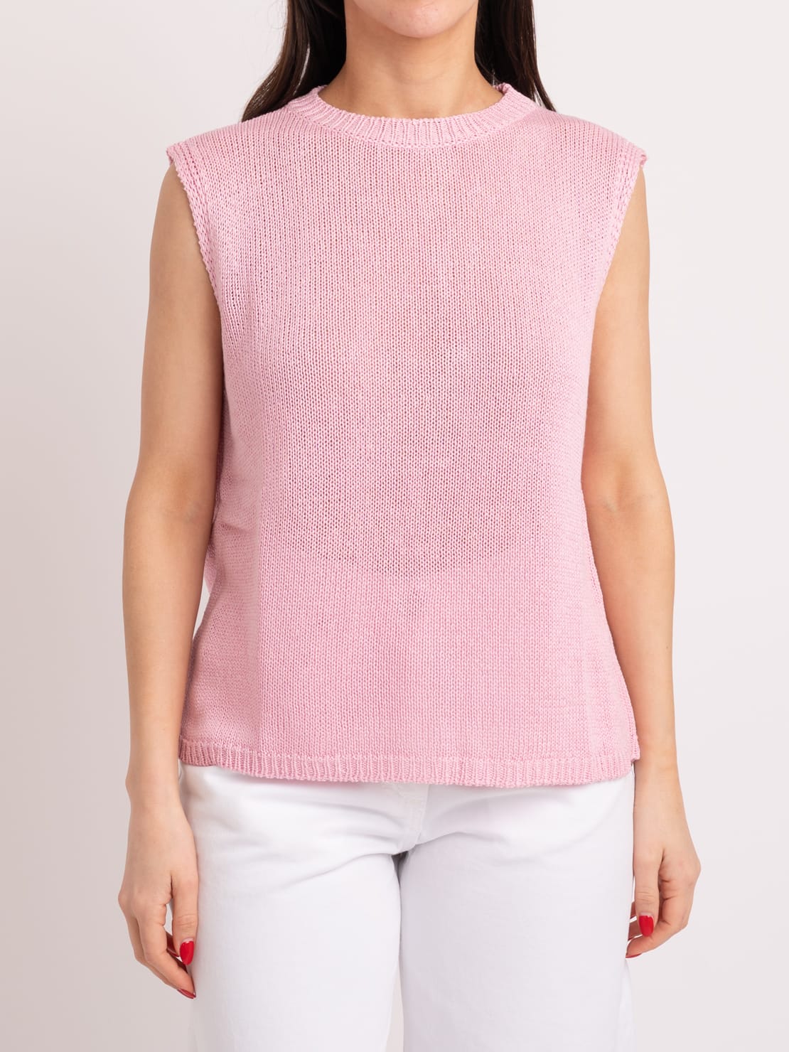 Gilet in maglia apertura retro rosa