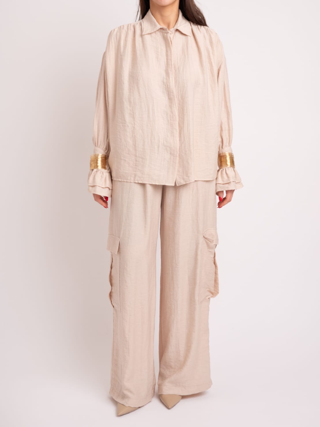 Pantalone cargo lyocel sabbia