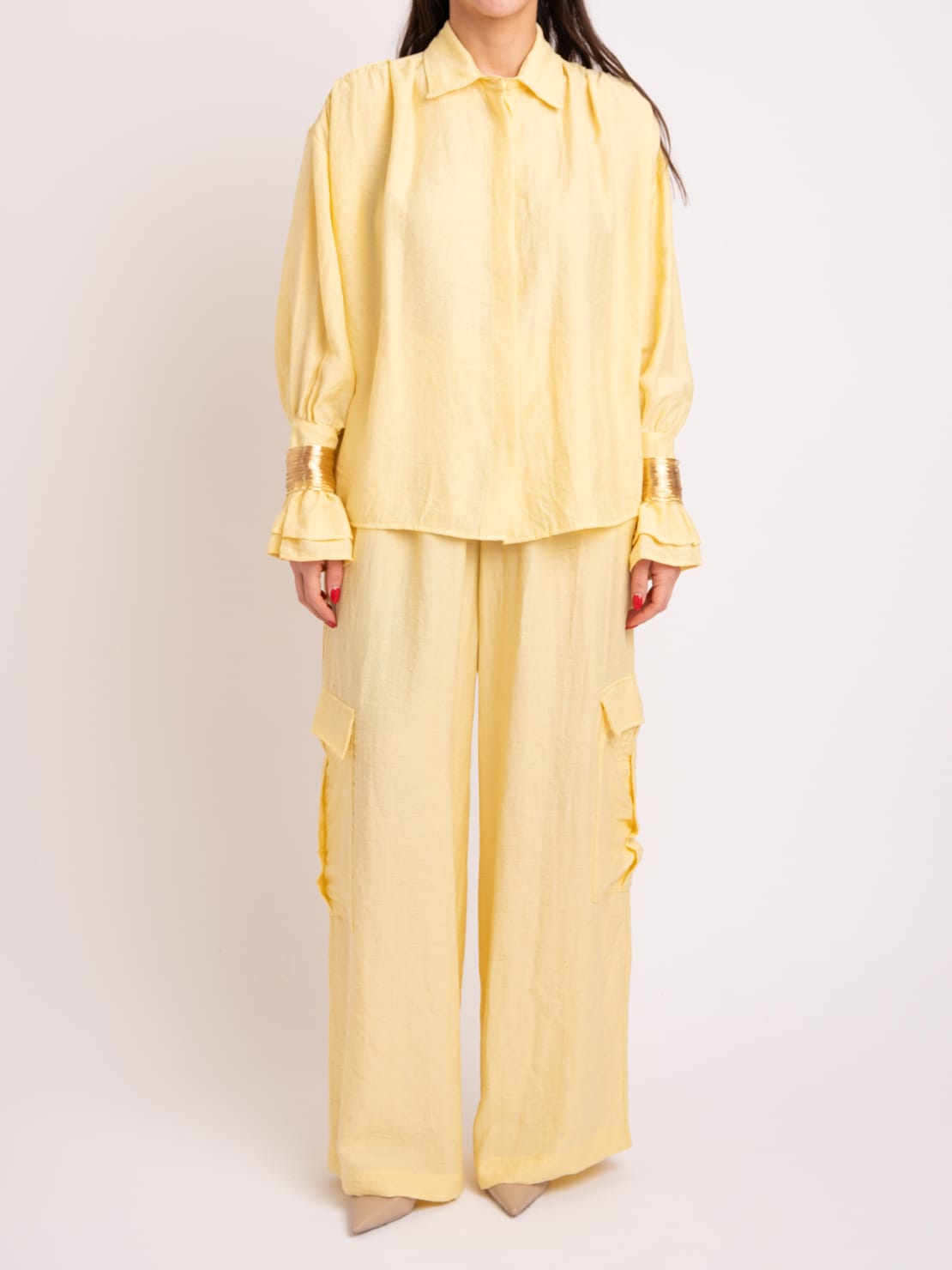 Pantalone cargo lyocel giallo