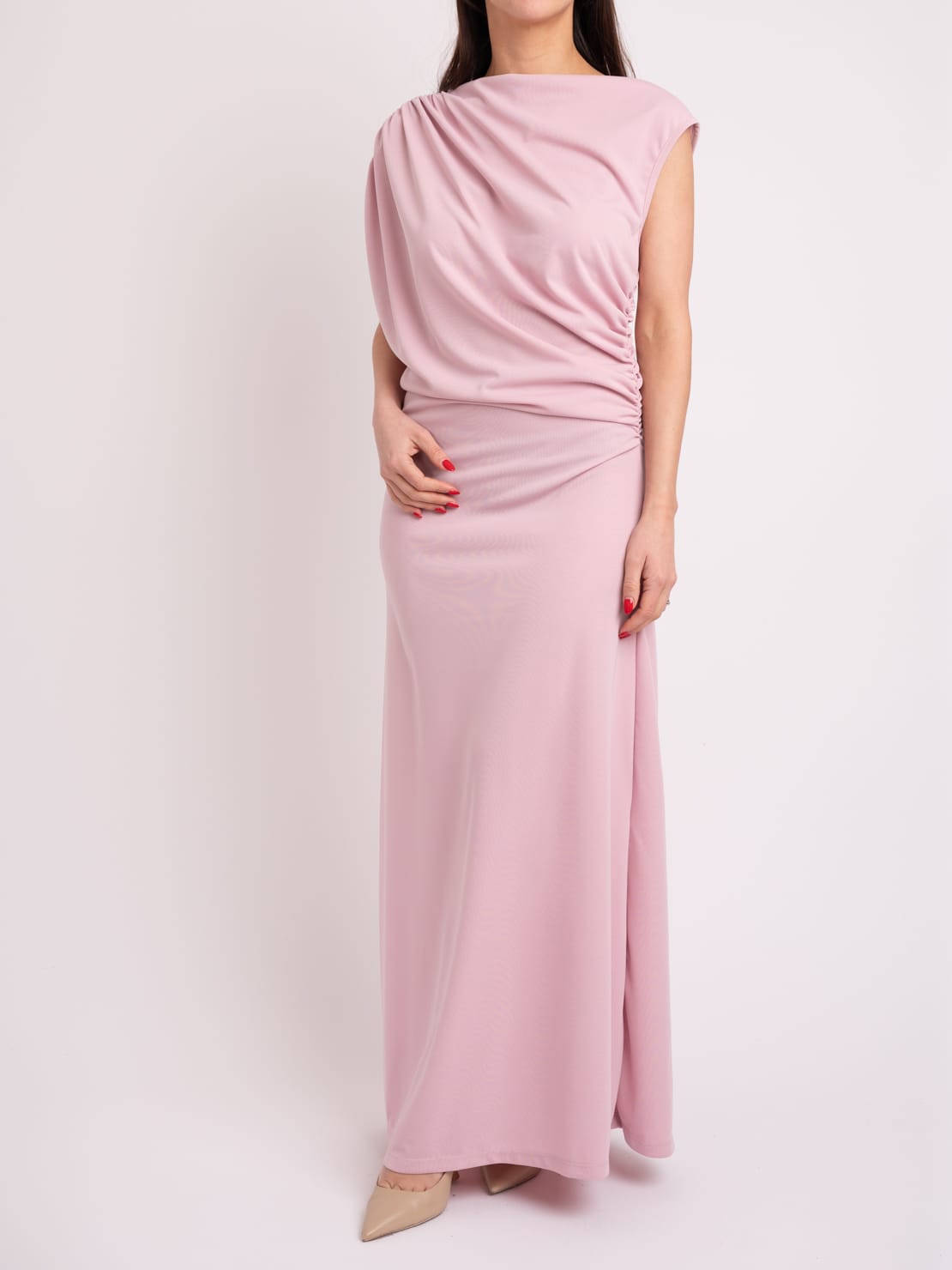 Abito smanicato drappeggio rosa