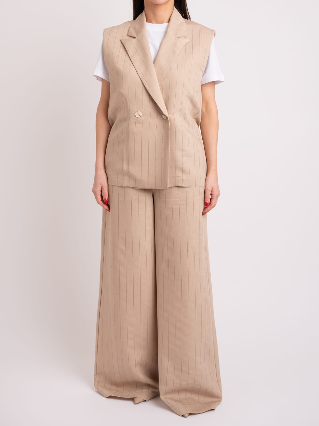 Gilet gessato sabbia