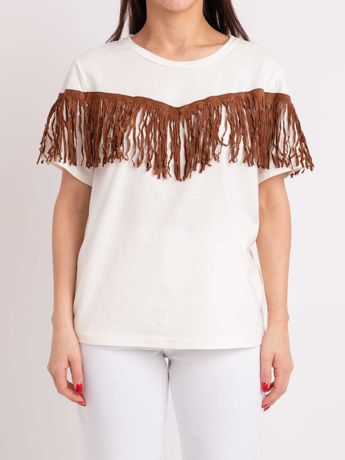 T-shirt frange marroni