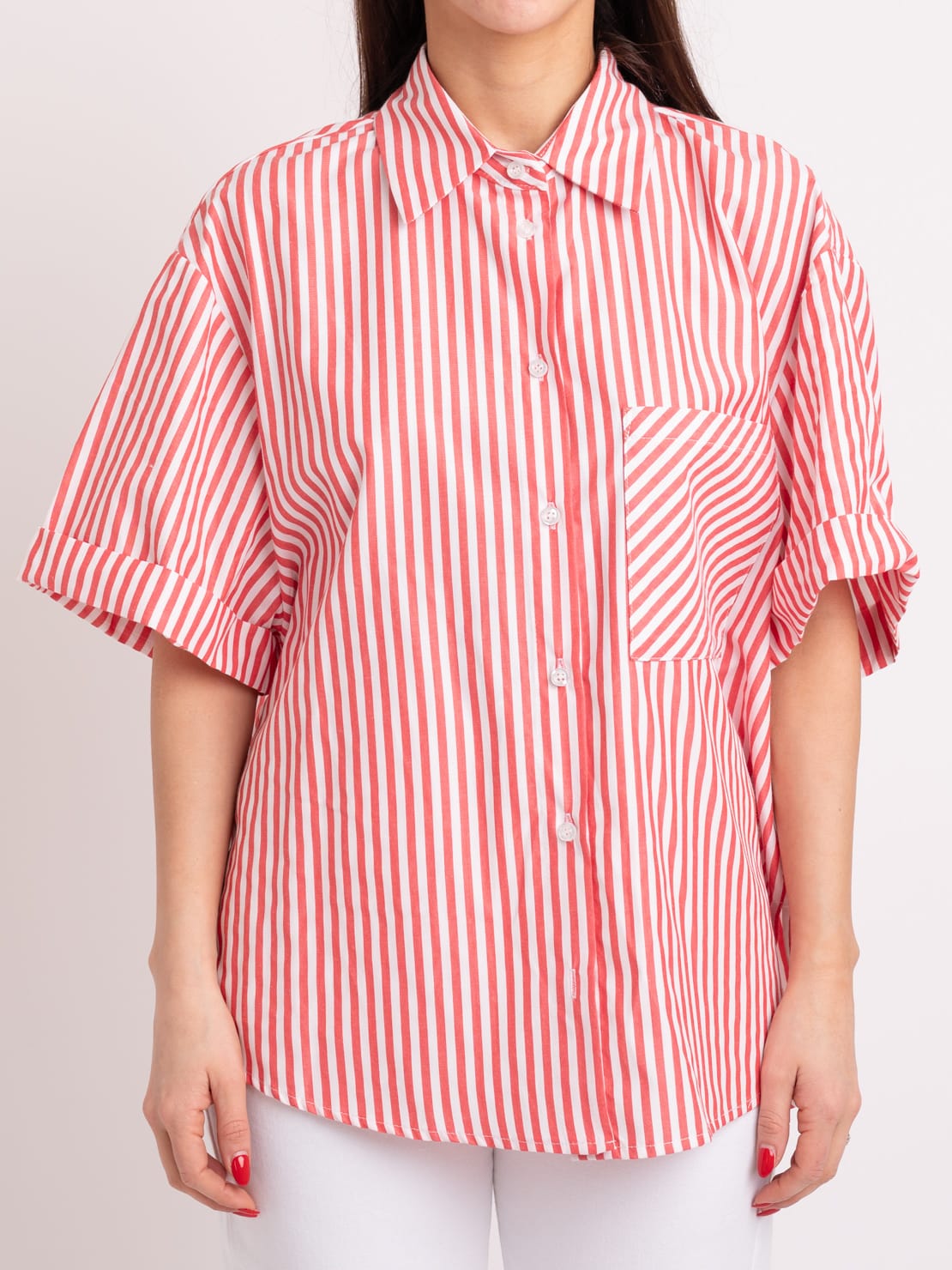 Camicia mezza manica gessata rosso