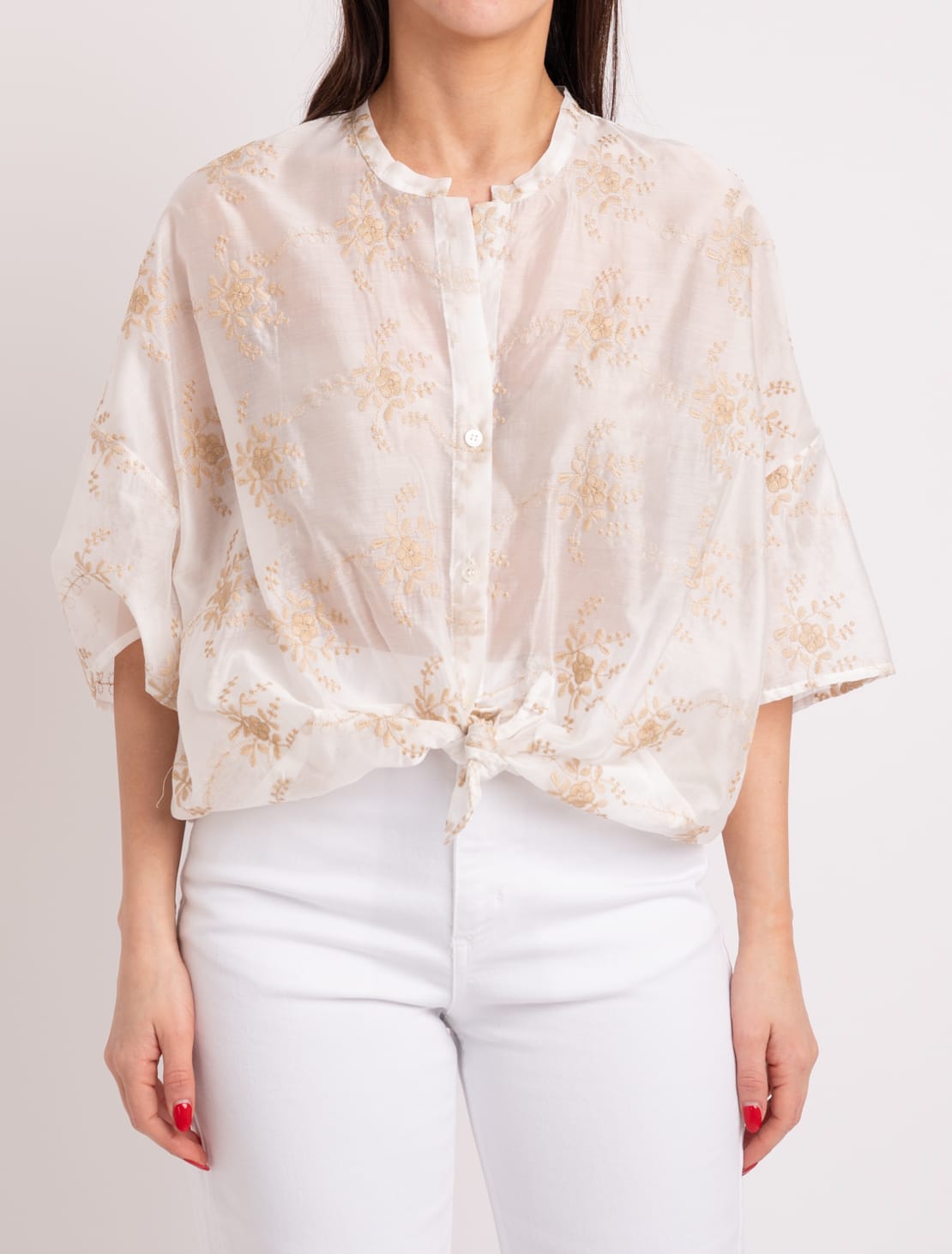 Camicia mezza manica ricamo burro