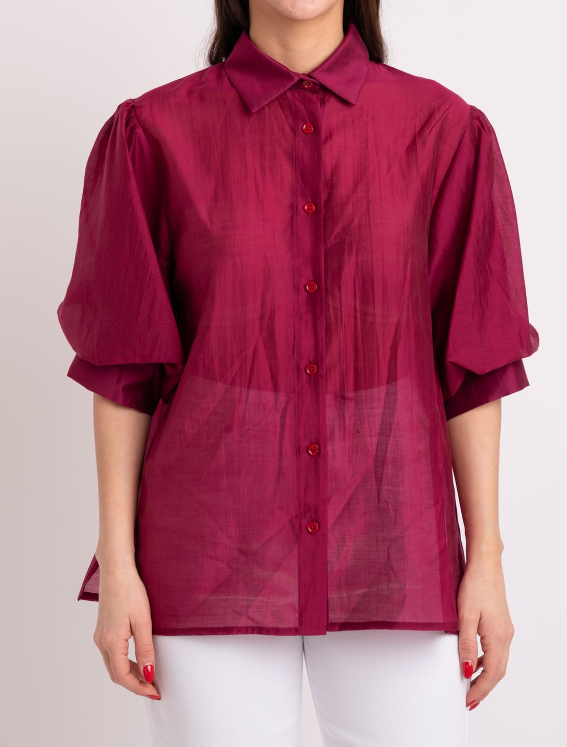 Camicia mezza manica vino