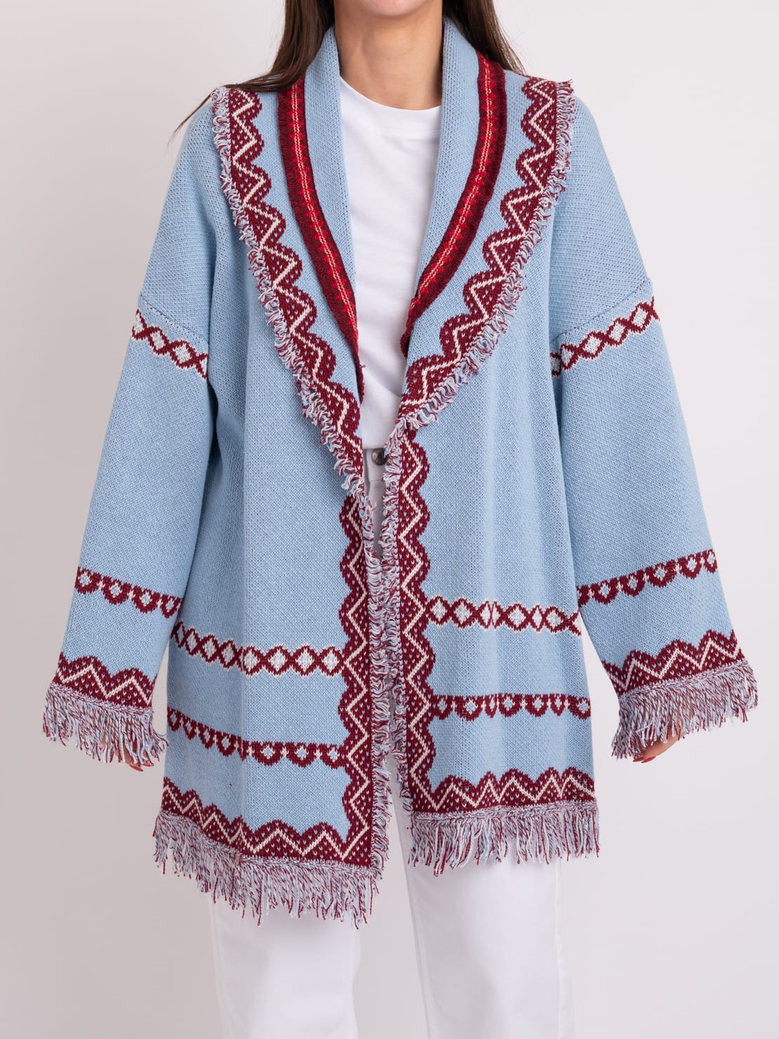 Cardigan celeste/rosso