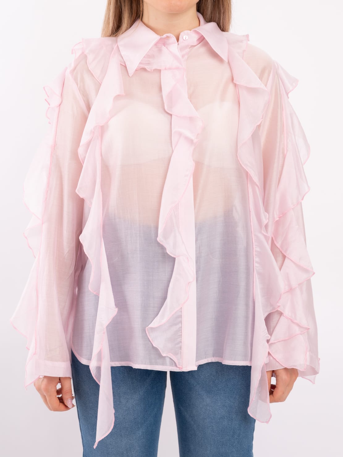 Camicia rouches rosa
