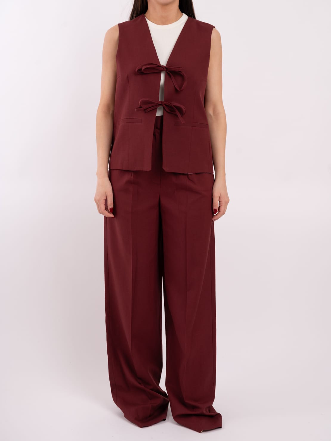 Completo gilet lacci vino