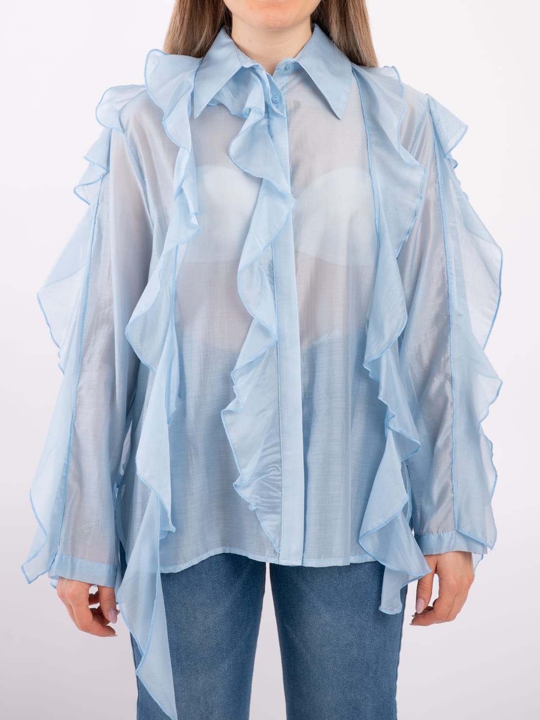 Camicia rouches celeste
