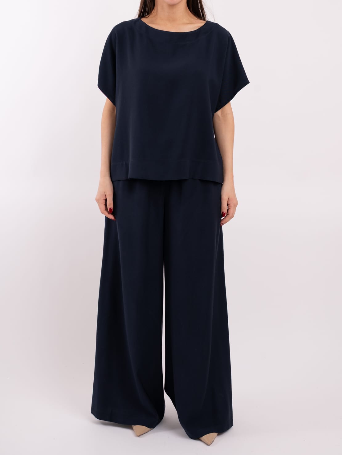 Completo maglia + pantalone viscosa fluida blu