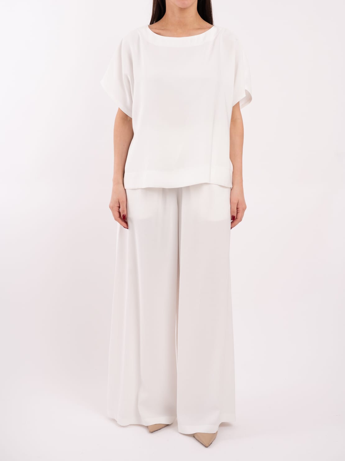 Completo maglia + pantalone viscosa fluida panna