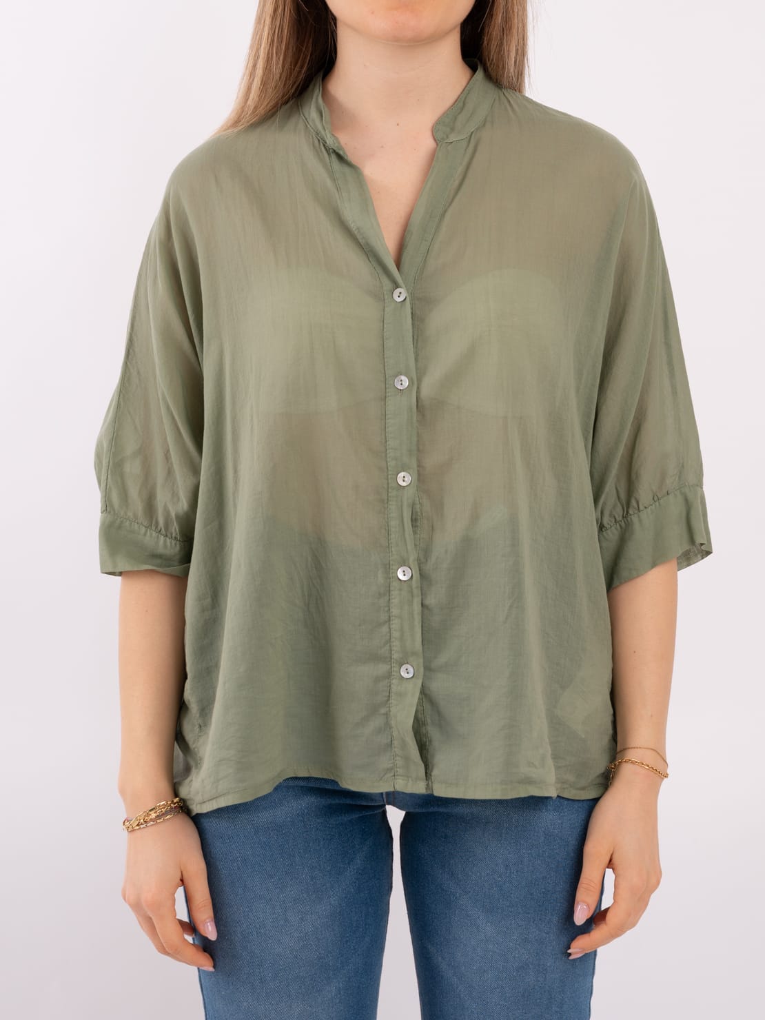 Camicia mezza manica salvia