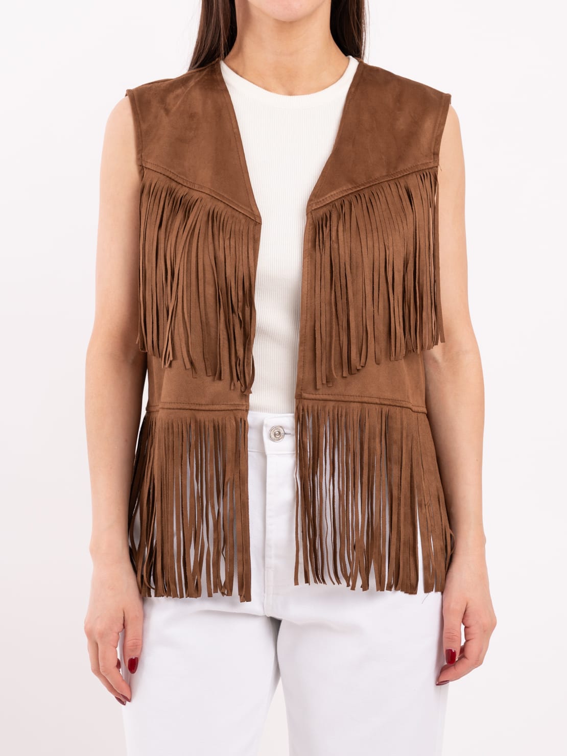 Gilet frange tabacco