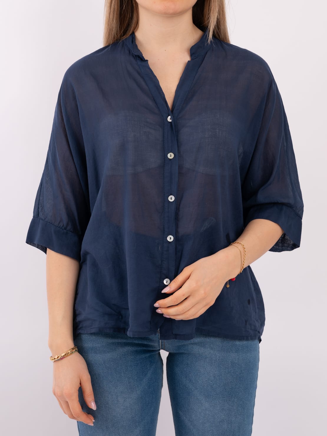 Camicia mezza manica blu