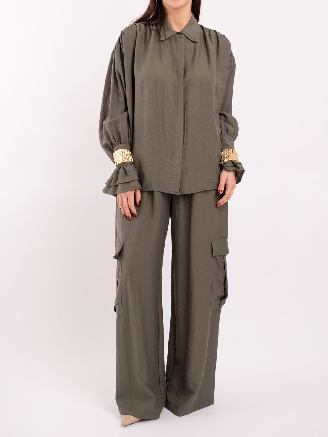 Pantalone cargo lyocel militare